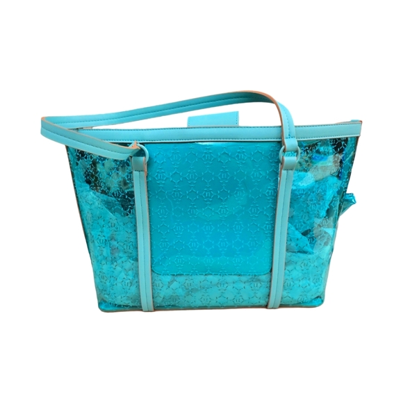 Nanette Lepore NWT Clear Aquatic Blue Logo Maxine Tote bag with Wristlet - Picture 4 of 11